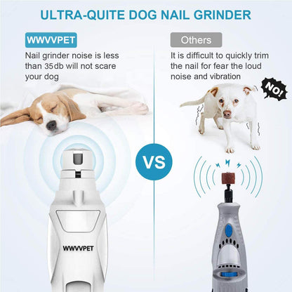 Pet Nail Grinder with LED Light & 2 Grinding Heads, 2-Speed Low Noise & More Powerful Dog Nail Grinder, Pet Nail Trimmer File, Painless Paw Claw Care, Quiet Toenail Grooming Tool for L/M/S Dogs/Cats