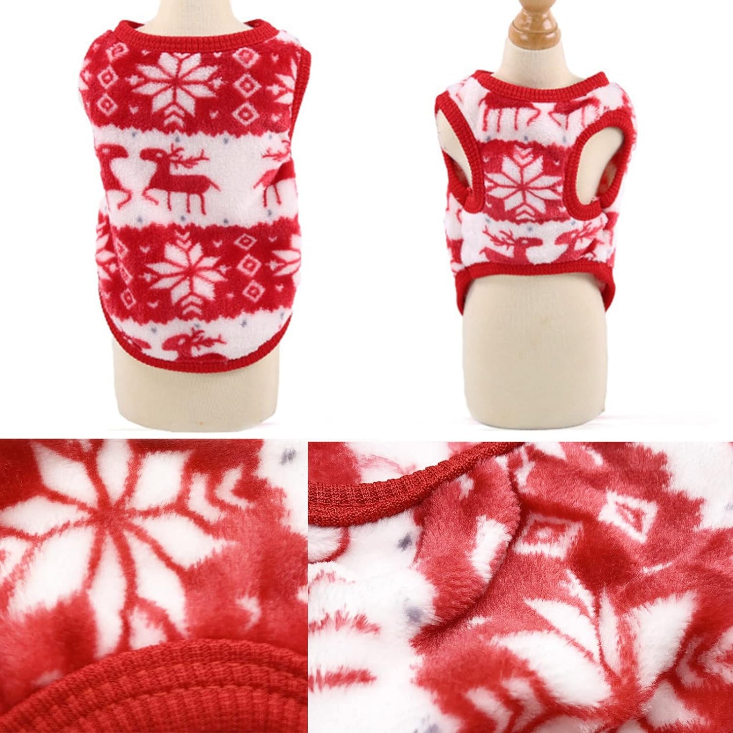 Small Dog Pet Cat Christmas Costume Sweater, Pet Supplies Costume Xmas Clothes Dog Jumpers Snowflake Elk Pattern Christmas Outfits for Dogs Puppy Kitten Cats (Large, Red Snowflake)